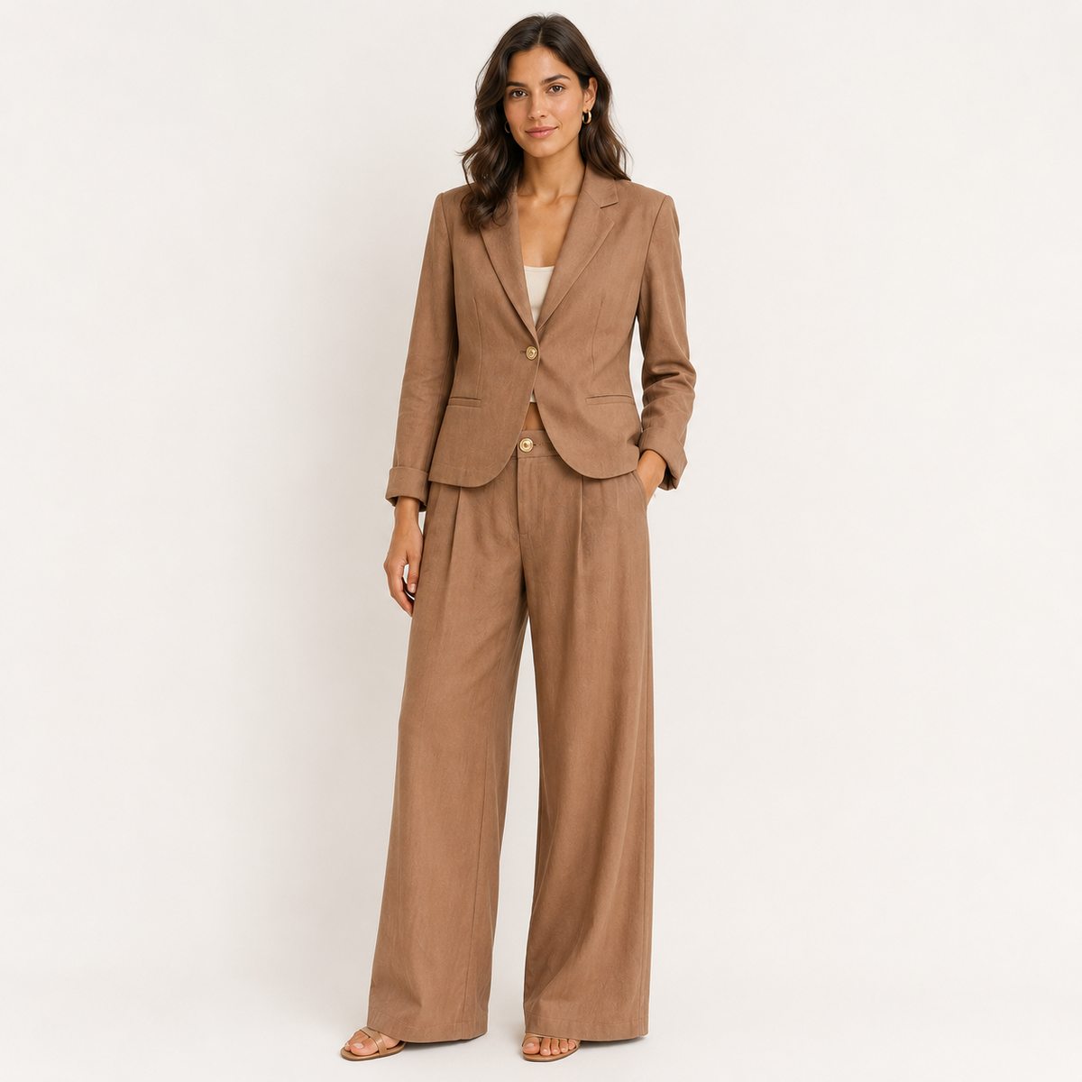 Conjunto de Lino moca en modelo