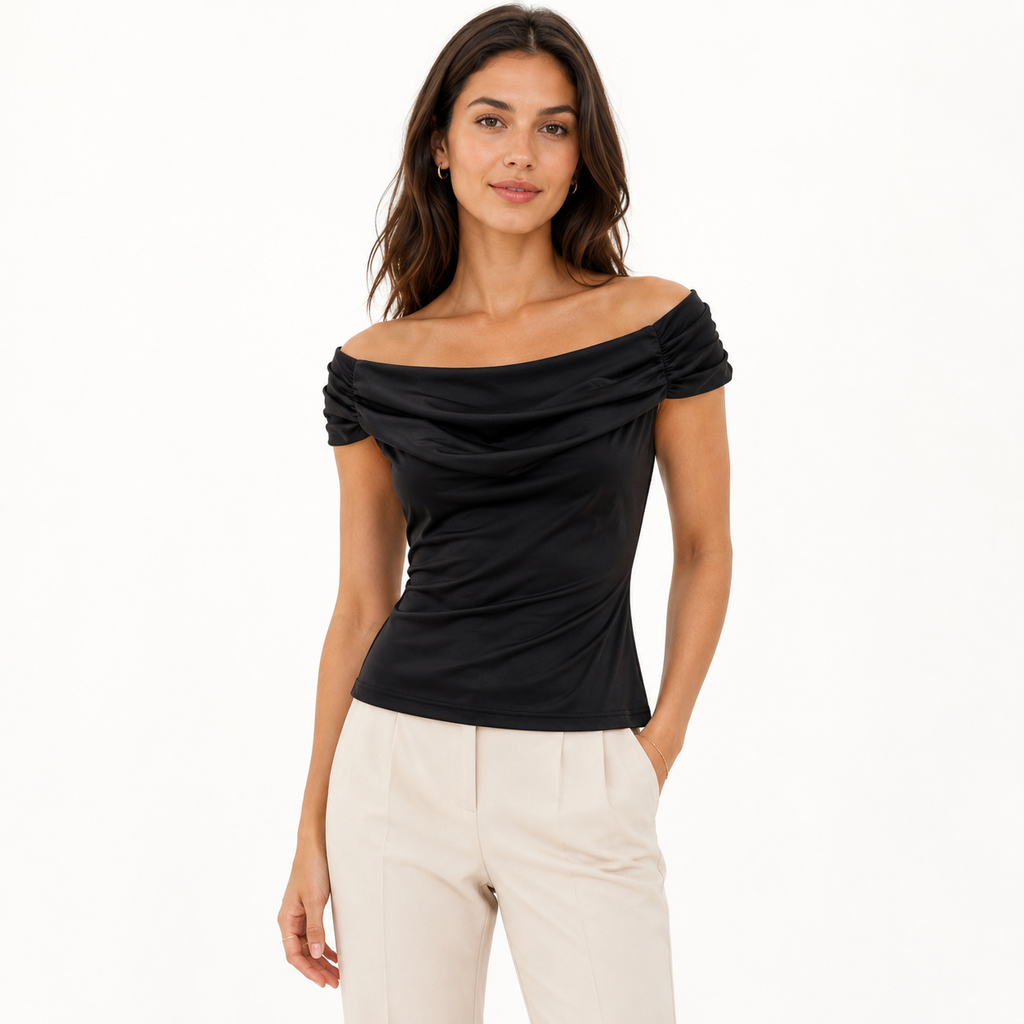 Off Shoulder negro en modelo