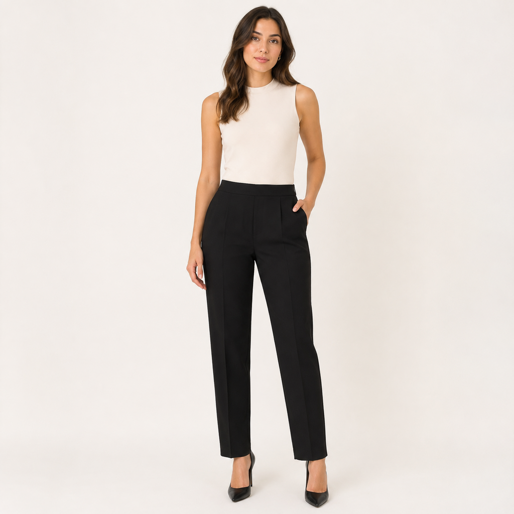 Modelo usando pantalón de pinzas negro