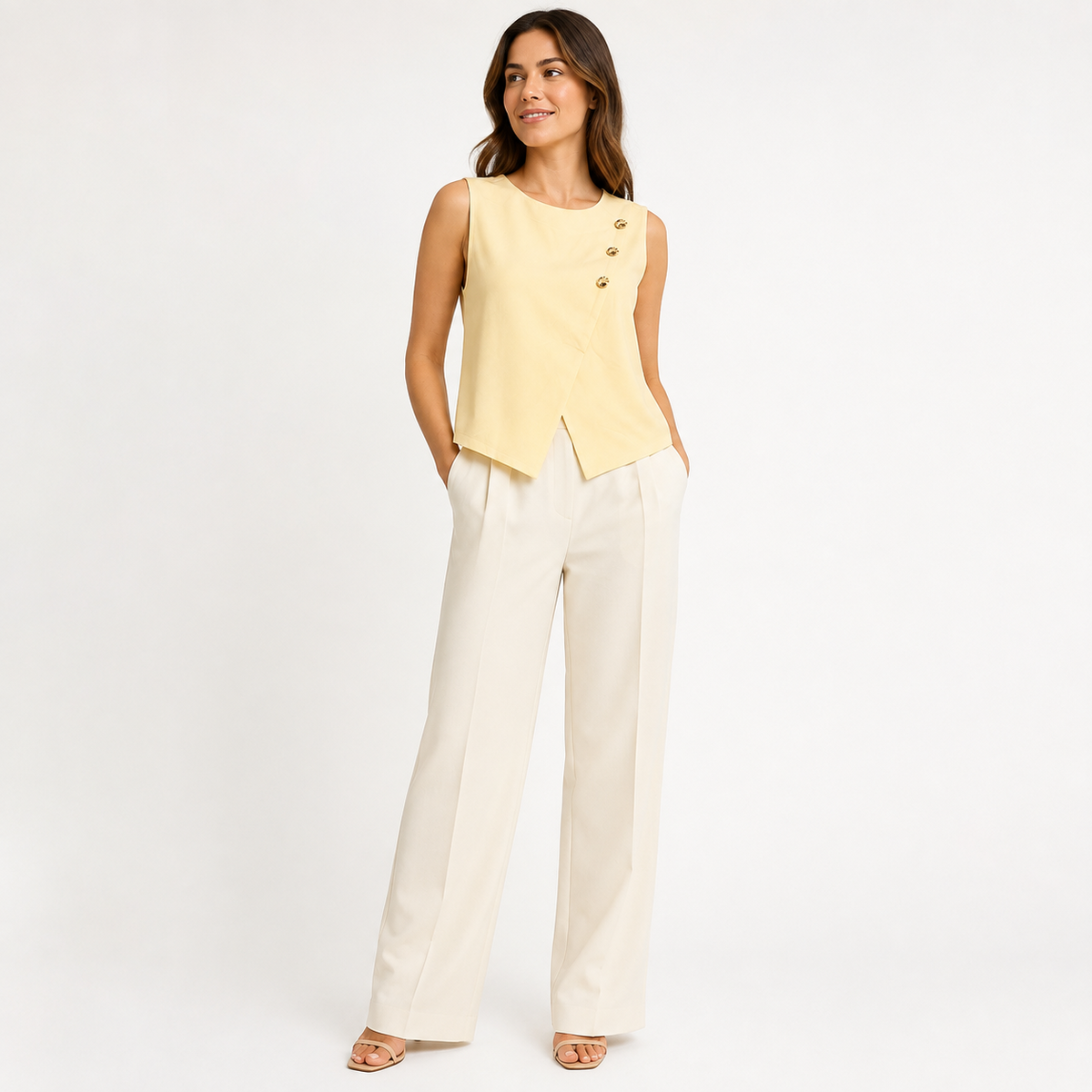 Modelo usando Wrap Top amarillo