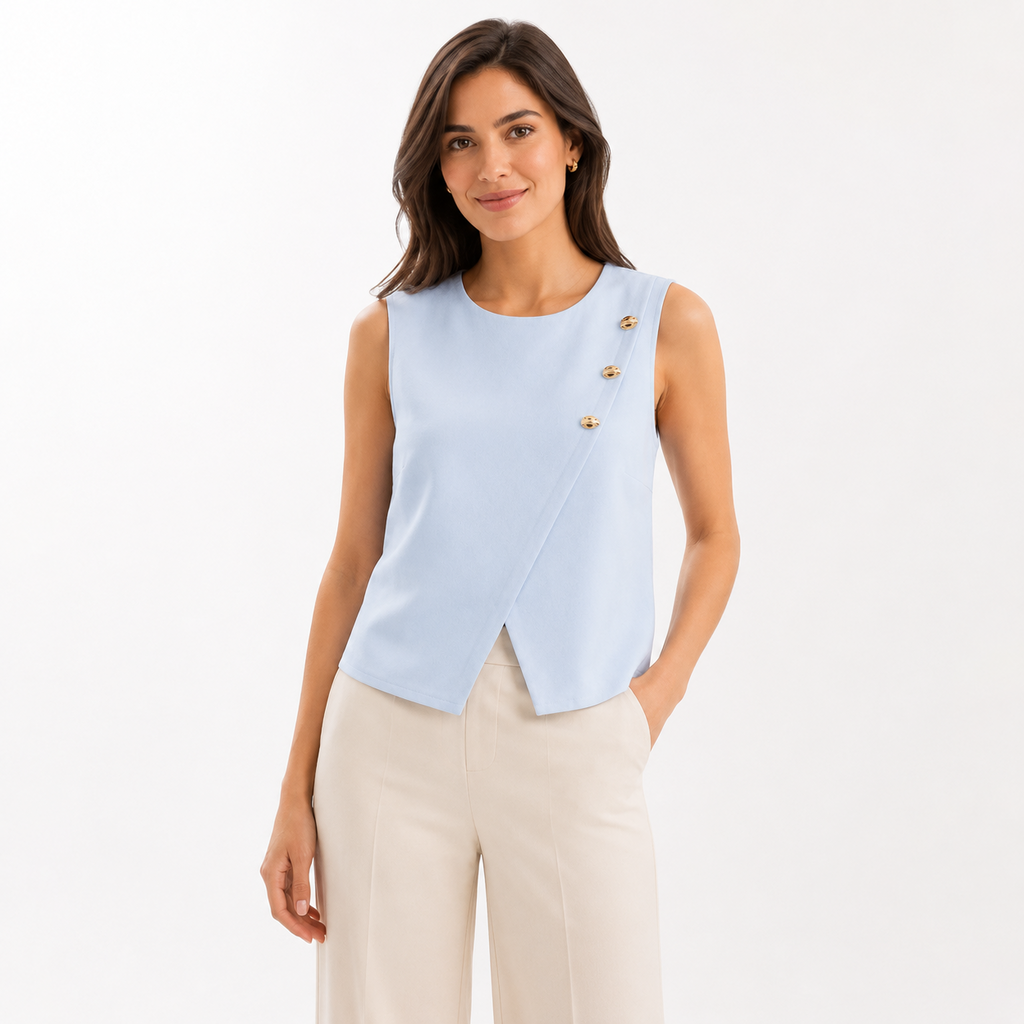 Modelo usando Wrap Top azul